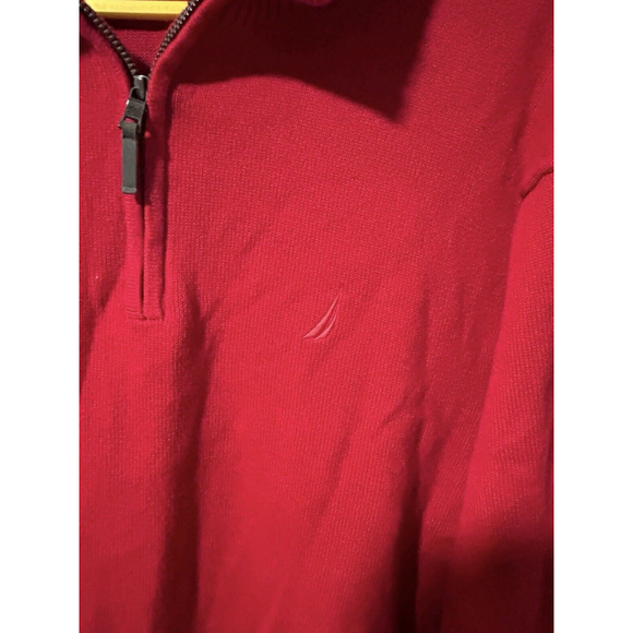 Nautica Sweater Mens XL Quarter Zip Red Pullover Long Sleeve Knit - Picture 4 of 5